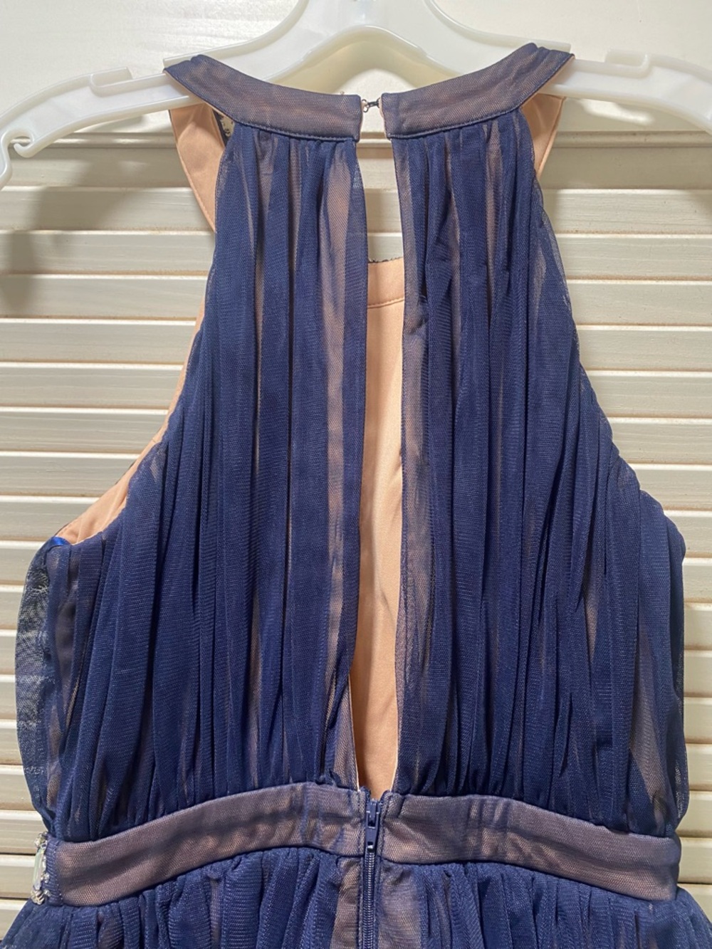 Juniors Way-In Navy Blue Embellished Halter Tulle Dress - Picture 6 of 16